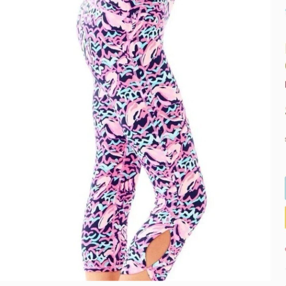Lilly Pulitzer Luxetic Weekender Cropped Legging Resort Navy Pop Up Lobstah Roll